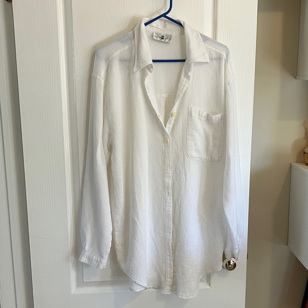 Vintage Cotton Ginny White Waffle Weave Ladies Button-Up Shirt